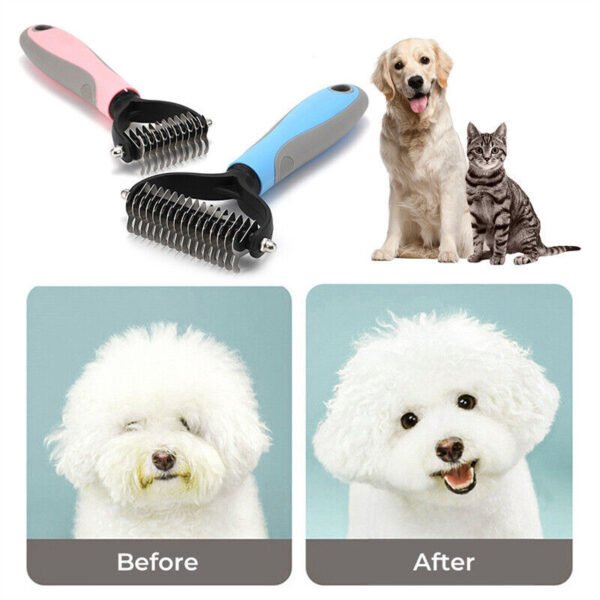 Grooming Brush For Pet Dog Cat Deshedding Tool Rake Comb Fur Remover Reduce 2-Side Dematting Tool For Dogs Cats Pets Grooming Brush Double Sided Shedding And Dematting Undercoat Rake Hair Removal Comb - Imagen 2