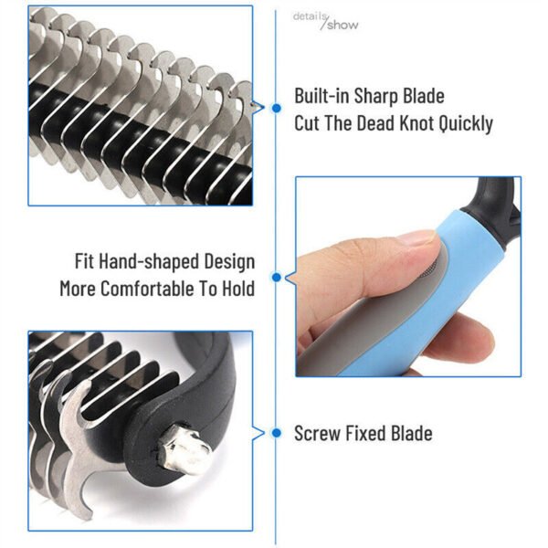 Grooming Brush For Pet Dog Cat Deshedding Tool Rake Comb Fur Remover Reduce 2-Side Dematting Tool For Dogs Cats Pets Grooming Brush Double Sided Shedding And Dematting Undercoat Rake Hair Removal Comb - Imagen 3