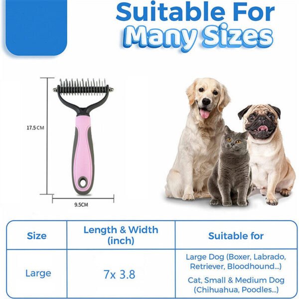 Grooming Brush For Pet Dog Cat Deshedding Tool Rake Comb Fur Remover Reduce 2-Side Dematting Tool For Dogs Cats Pets Grooming Brush Double Sided Shedding And Dematting Undercoat Rake Hair Removal Comb - Imagen 4