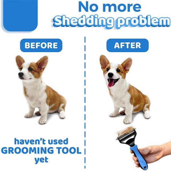 Grooming Brush For Pet Dog Cat Deshedding Tool Rake Comb Fur Remover Reduce 2-Side Dematting Tool For Dogs Cats Pets Grooming Brush Double Sided Shedding And Dematting Undercoat Rake Hair Removal Comb - Imagen 5
