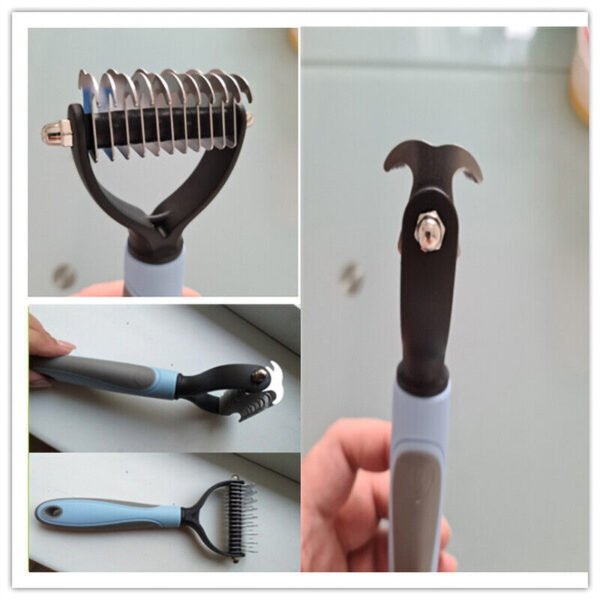 Grooming Brush For Pet Dog Cat Deshedding Tool Rake Comb Fur Remover Reduce 2-Side Dematting Tool For Dogs Cats Pets Grooming Brush Double Sided Shedding And Dematting Undercoat Rake Hair Removal Comb - Imagen 6