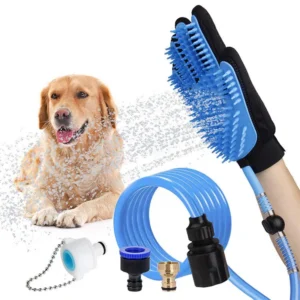 2-In-1 Dog Cat Massage Shower Sprayer Hair Remover Brush Glove Pet Grooming Gloves
